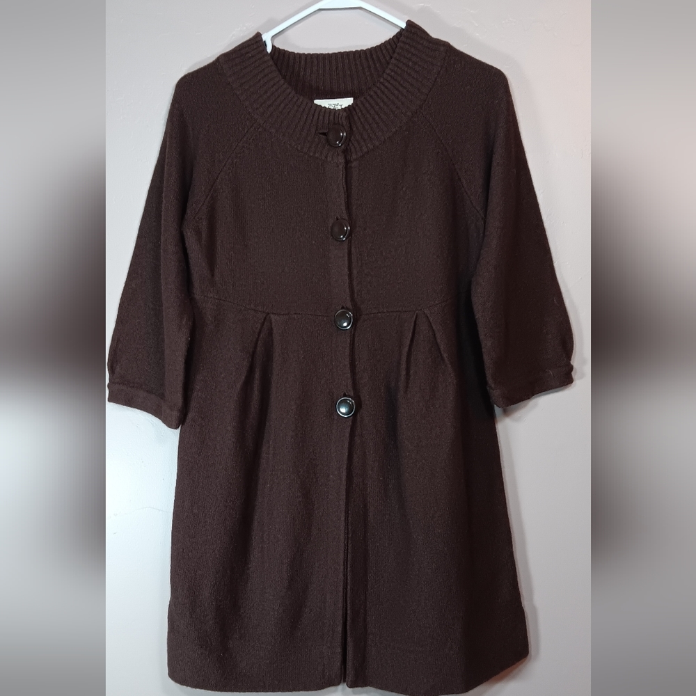 Ann Taylor Loft SZ M Brown Cardigan Button Up Sweater Baby Doll Cashmere Blend